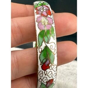 Vintage White Cloisonne Bangle Bracelet Flower